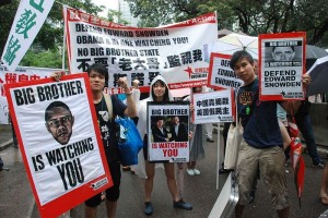 Protesters in Hong Kong rally to support the useful idiot Edward Snowden. (Wikipedia)