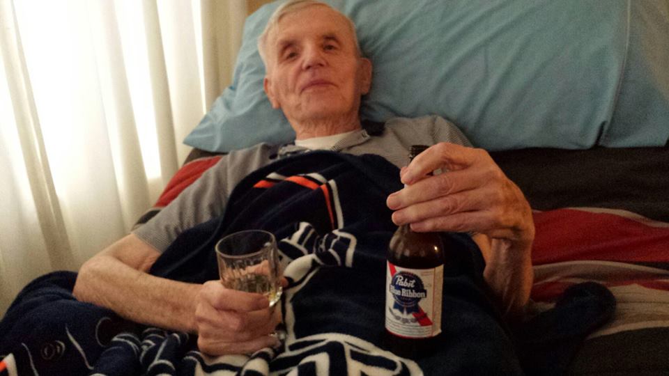 Mike and Greg sneak a Pabst to Dad while he's in the hospice.