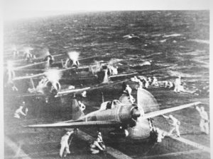 Japanese aircraft carrier 'Akagi' prepares to launch planes for the attack on Pearl Harbor. 