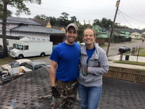 Katie and Mark on a roof in New Orleans.