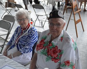 Pearl Harbor survivor S/Sgt Richard G. “Dick” Schimmel (r) with an unknow friend at the 2016 Mid-Atlantic Air Museum WWII Weekend. (Anthony C. Hayes)