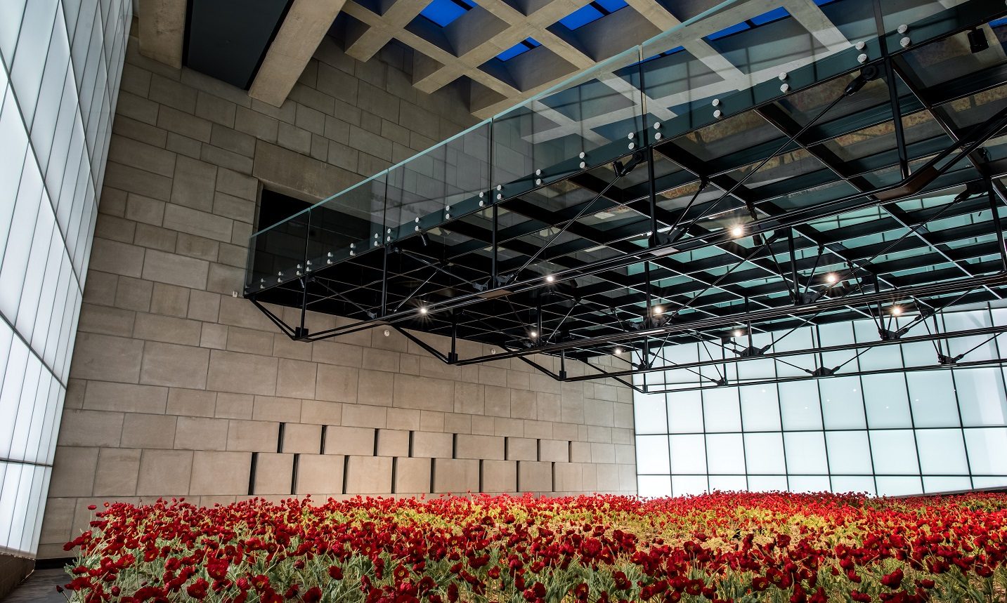 Paul Sunderland Glass Bridge & Poppy Field at the National WWI Museum and Memorial in Kansas City, Missouri