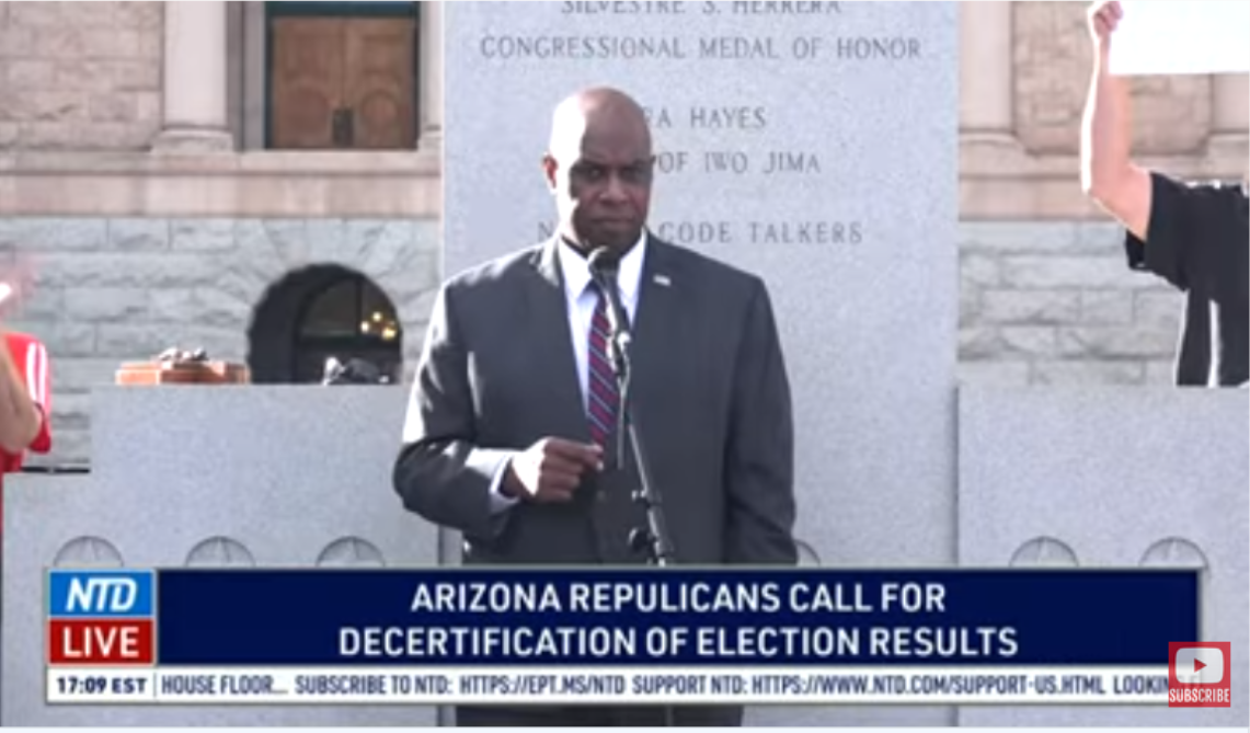 Arizona Republican Representative Walter Blackman at decertification rally 12.07.2020 YouTube screenshot