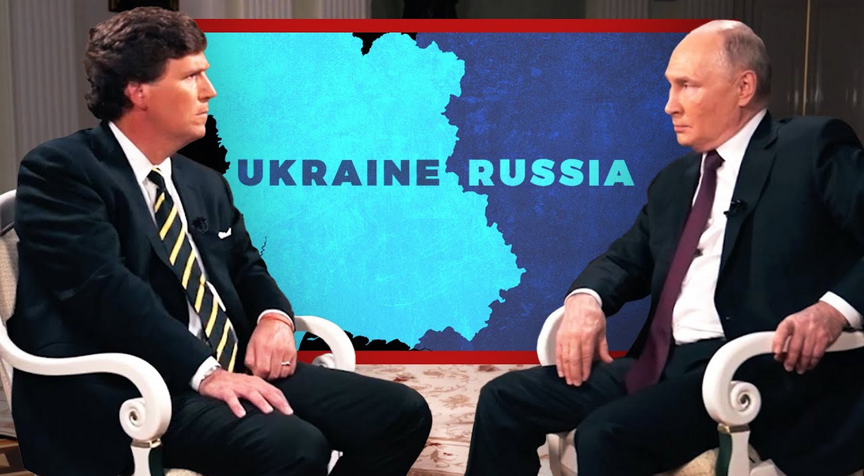 Tucker Carlson and Vladimir Putin screenshot from YouTube.